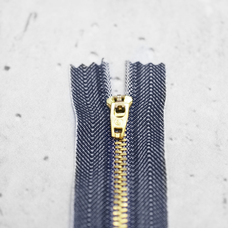 ZAMEK SPODNIOWY 10 CM CIEMNY JEANS - METALOWY ZŁOTY