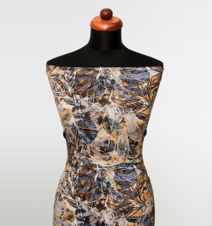 DZIANINA WISKOZOWA NIEBIESKI OGRÓD LIŚCI