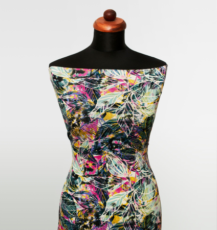 DZIANINA WISKOZOWA KOLOROWY OGRÓD LIŚCI