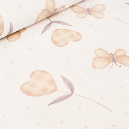 PŁÓTNO BAWEŁNIANE 160 SERCA I MOTYLE