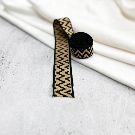 TAŚMA ŚCIĄGACZOWA ZIGZAG BEIGE&BLACK (3,5 cm)