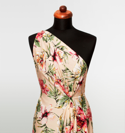 TKANINA WISKOZA KWIATY PIASKOWY BEŻ