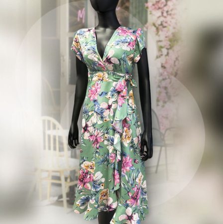 TKANINA WISKOZA KWIATY PASTELOWA ZIELEŃ