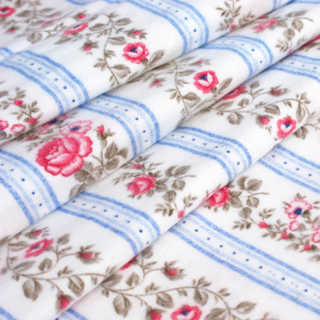 FLANELA BLUE STRIPES FLOWERS