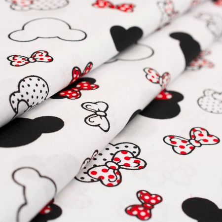 PŁÓTNO BAWEŁNIANE 160 MYSZKI Z CZERWONA KOKARDĄ