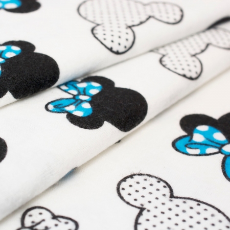 TKANINA FLANELA MYSZKI Z NIEBIESKĄ KOKARDKĄ