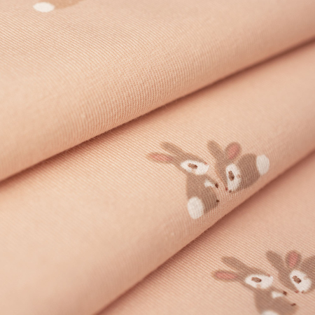 DZIANINA BAWEŁNIANA SINGIEL ZAJĄCZKI NA BRZOSKWINI