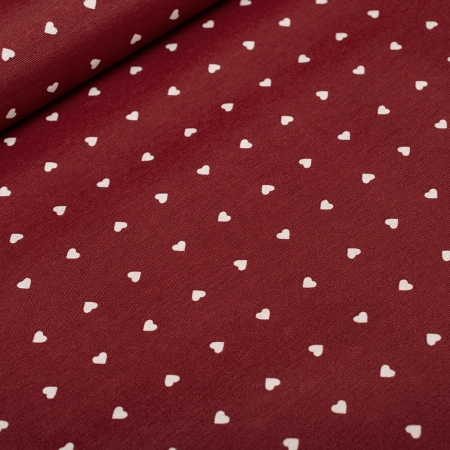 TKANINA DEKORACYJNA BAWEŁNIANA SERCA BORDO
