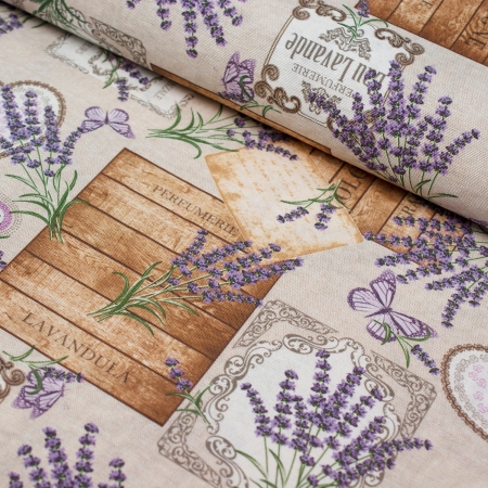 TKANINA DEKORACYJNA BAWEŁNIANA LAWENDOWE KWIATY