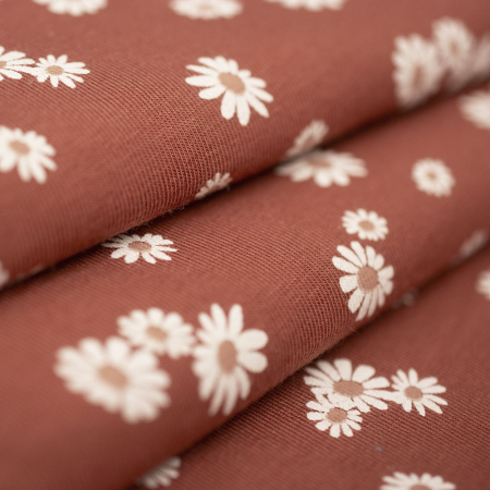 DZIANINA BAWEŁNIANA SINGIEL STOKROTKI NA MIEDZIANYM TLE