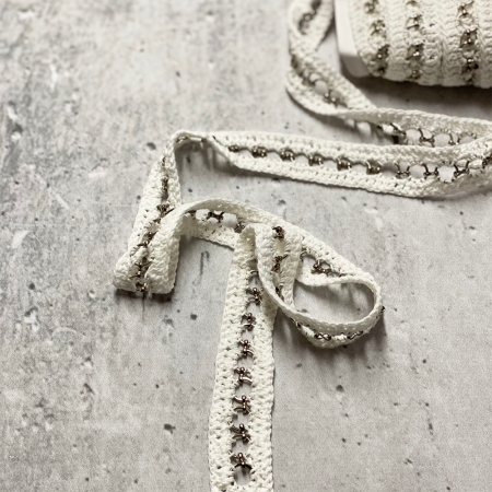 TAŚMA SZYDEŁKOWA ZE SREBRNYM ŁAŃCUCHEM